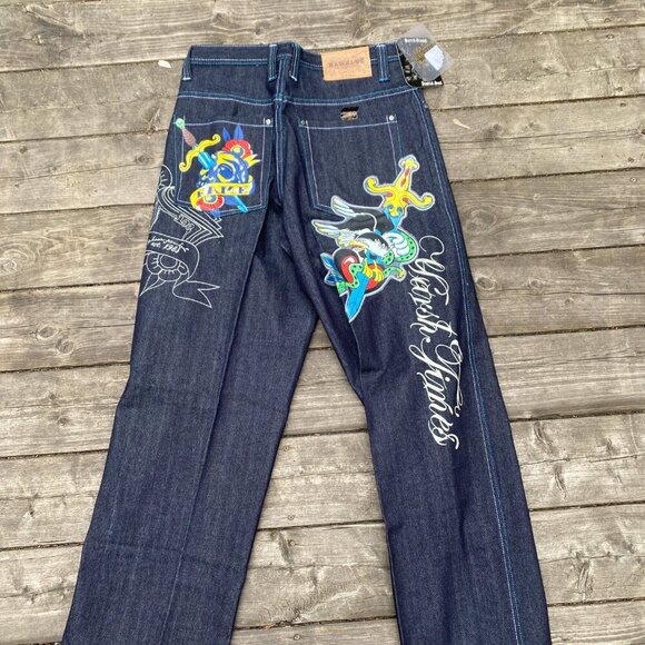 Vintage Y2K Embroidered Raw Blue Vindication Jeans Size 32 Blue BNW - Picture 2 of 7